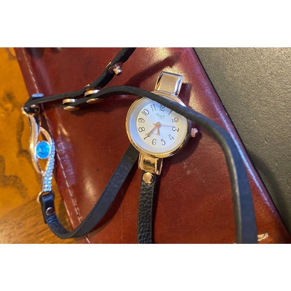 Women's Rose Gold Tone Sloggi Wrap Watch, Clear and Blue Crystal Accents